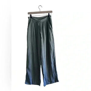 Flax Green Linen Steam Crunch  Wide Leg Pants Size s